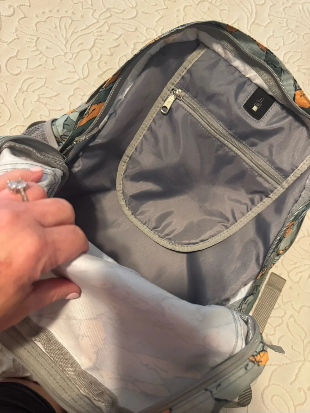 L.L. Bean Green & Orange Patterned Backpack